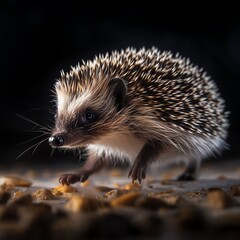 a hedgehog walking on a surface