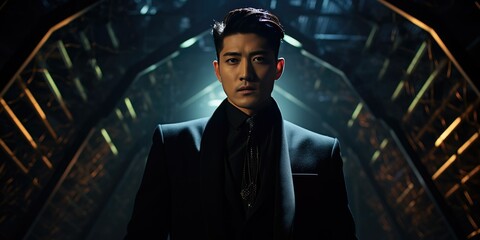 Stylish man in suit posing with an intense gaze for a fashion ad