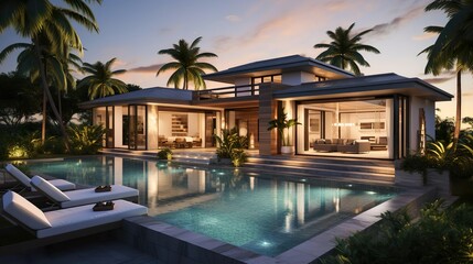 Fototapeta na wymiar Luxurious elegance a stunning modern swimming pool villa.