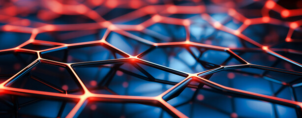 abstract image of a molecular structure with shiny red light - obrazy, fototapety, plakaty