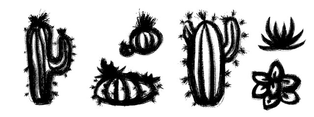 Set of decorative doodles of cacti, succulents.Vector graphics.