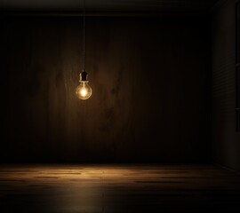 dark room with a light bulb hanging over a dark room