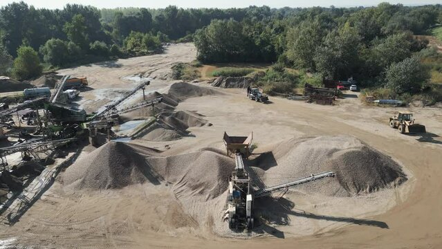 Aerial perspective of Gravel separator machine working on stone material