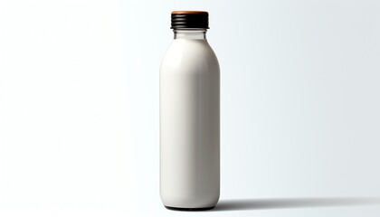a bottle of milk with a black cap