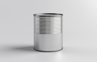 Shiny tin can. Packaging for canned products. Canned food packaging mockup. White back - obrazy, fototapety, plakaty