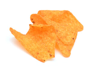 Pile of nachos on a white background