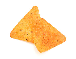 Pile of nachos on a white background