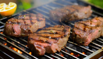 Beef steaks on the grill