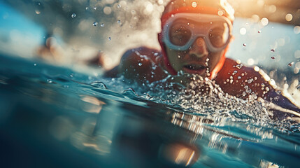 Swimmer in the pool close-up