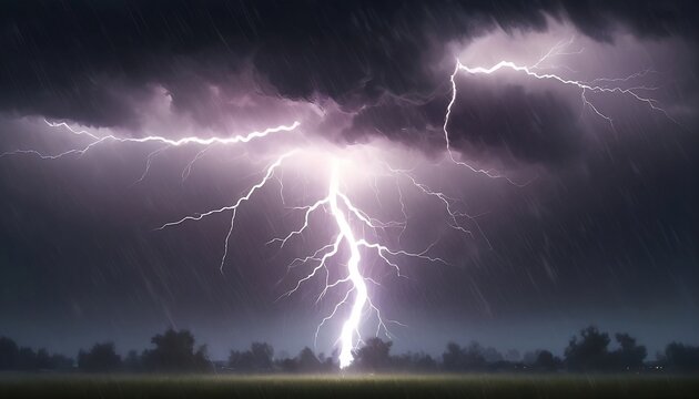 Lightning strikes during a thunderstorm in a field, playground. Generative AI