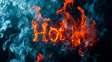 Black background with smoke. inscription in fire letters made of fire texture with flames "Hot sale" free space for text. Generative AI