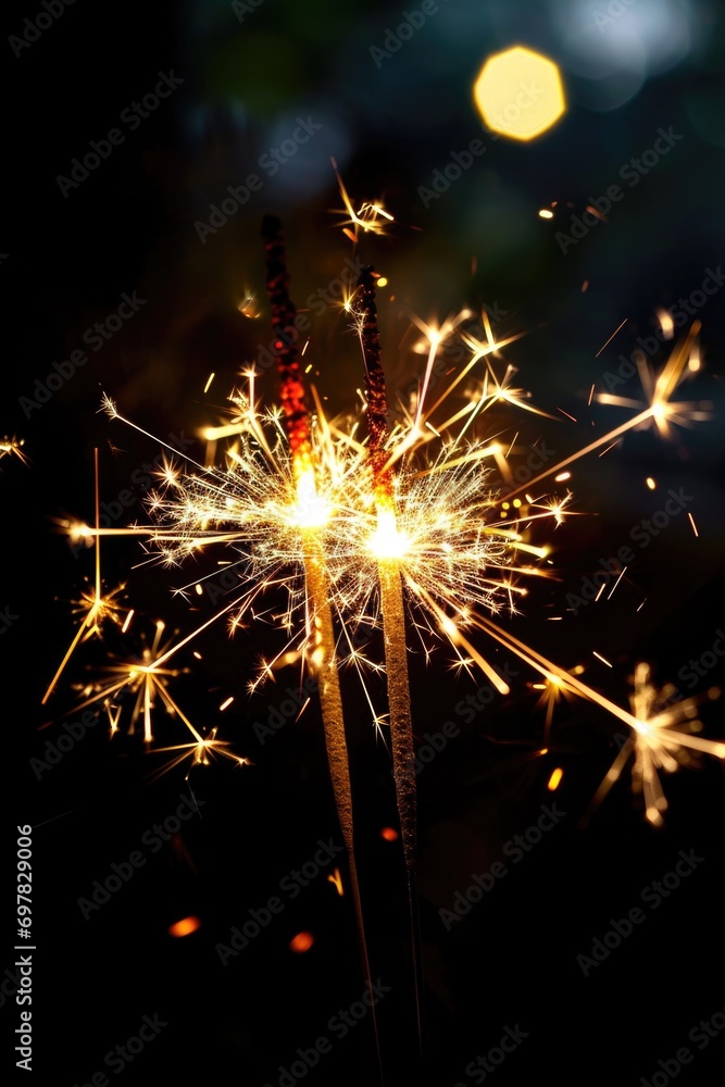 Poster a close-up view of a sparkler illuminating the darkness. perfect for capturing the beauty and excite