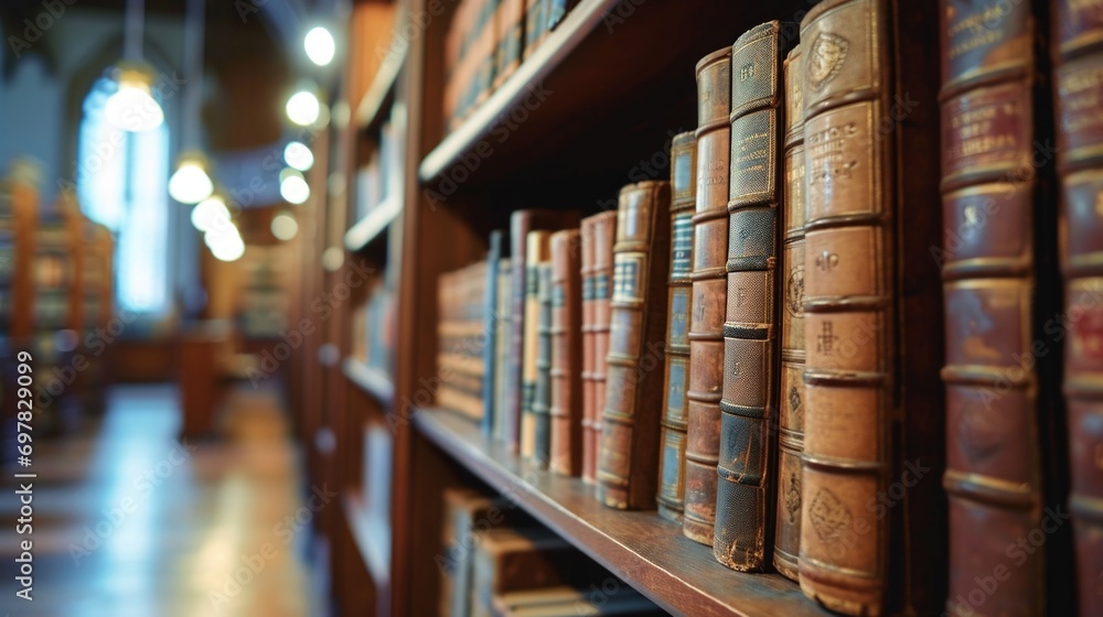 Poster a bookshelf filled with a wide selection of books. perfect for educational or literary projects