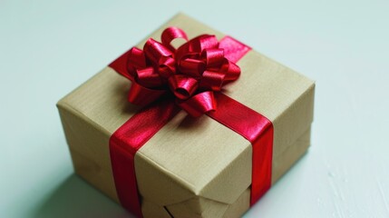 Fototapeta premium A brown gift box with a red bow, perfect for any special occasion