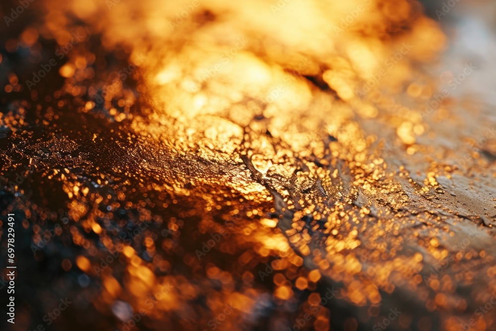 Poster A close-up view of a wet water surface. This image captures the reflection and texture of the water. Perfect for use in nature, abstract, or texture-themed projects