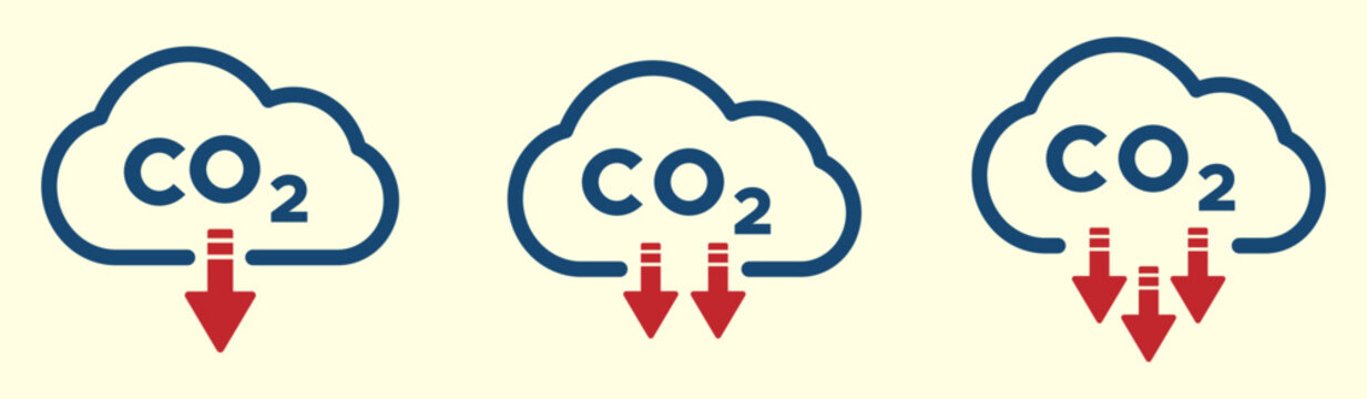 Colorful trendy CO2 reduction flat graphic vector icons set