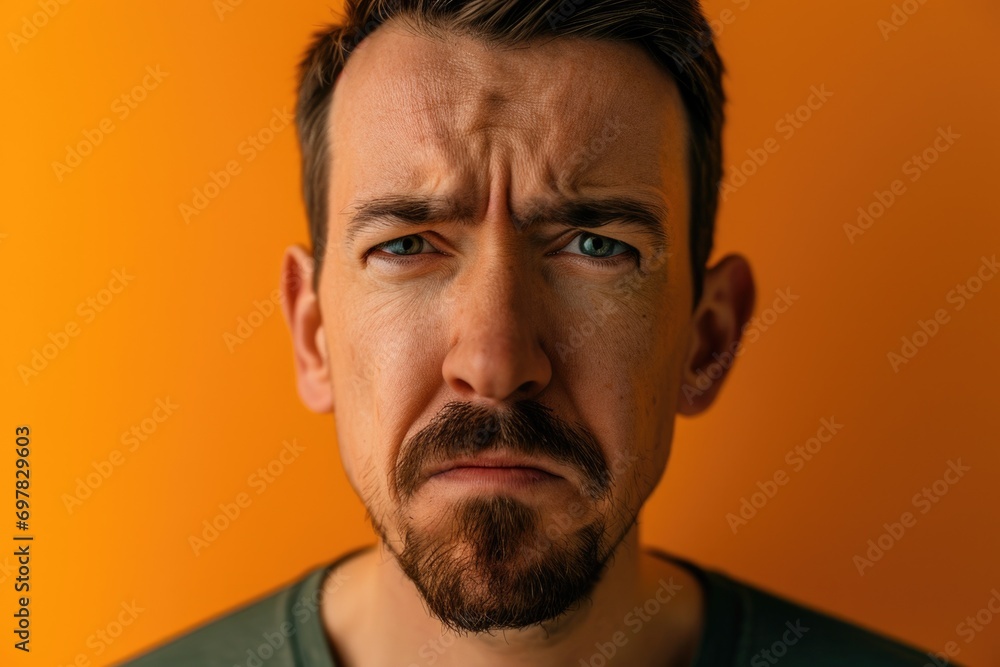 Poster A close-up photograph capturing the facial features of a man with a beard. Suitable for various uses