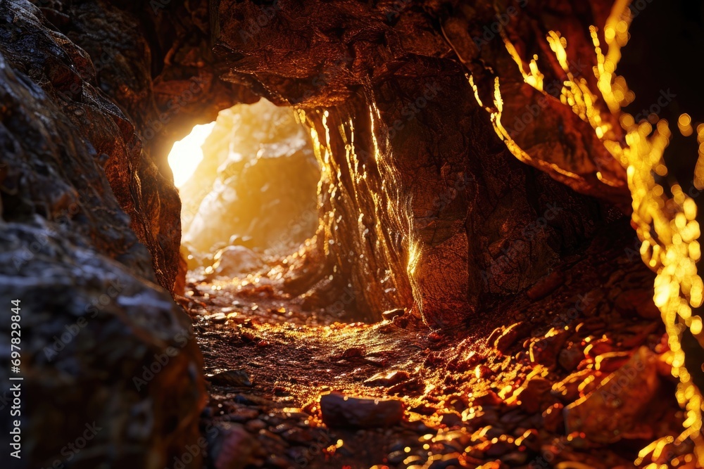 Poster A cave with a visible light source at the end. This image can be used to represent hope, new beginnings, or a journey towards a brighter future