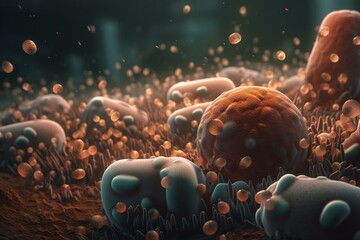 Illustration of bacteria with resistance to antimicrobial antibiotics. Generative AI