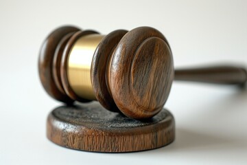 Fototapeta premium A wooden judge's gavel sitting on top of a table. Suitable for legal and courtroom themes