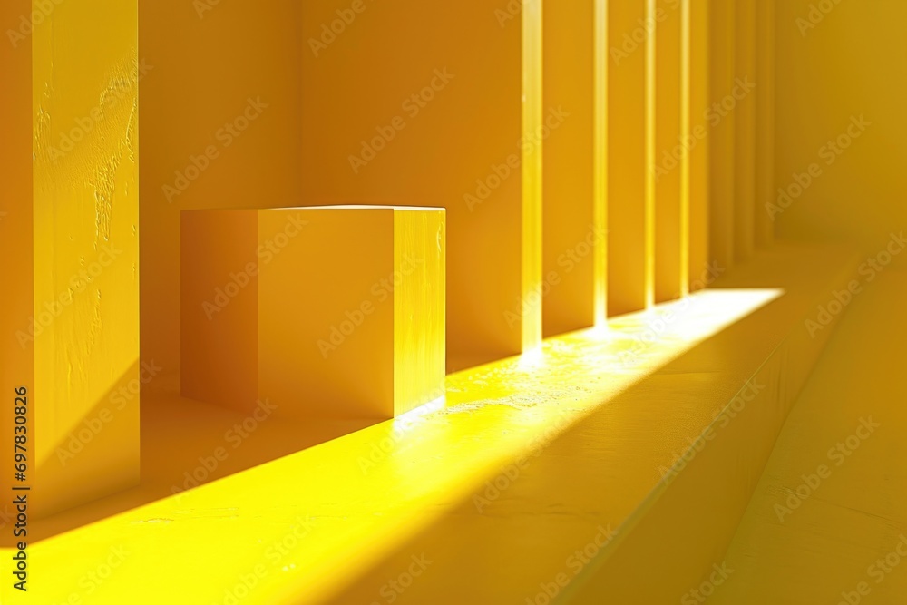 Poster A row of yellow blocks sitting on top of a yellow floor. Perfect for architectural or design concepts