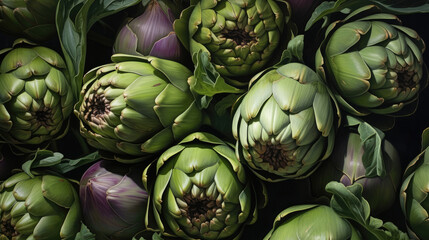 Obraz premium Still life of ripe artichokes, texture background