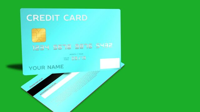 Credit Card 3D Animation Green Screen 4K - Modern Banking Concept, Debit ATM Card 3D Rendered Animation.