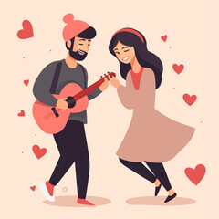 Cute couple hold gittar and play