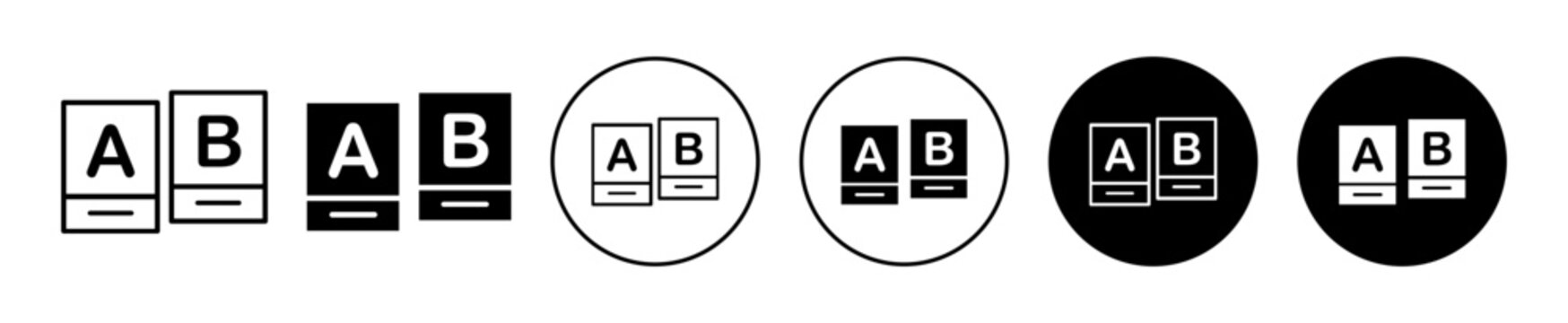 A-B Testing icon. online website or mobile application seo with ab test trial in ads advertisement of business. social media marketing search engine optimization with a b testing split in two part set