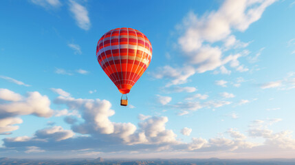 Hot air balloon in the sky. Fantastic adventure, flying in the skies. Can be used in travel or inspirational content, adventure themes, illustrating freedom, exploration, or peaceful journeys.