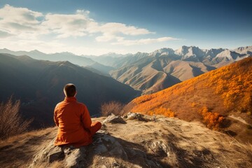 Meditation in mountains. Generative AI