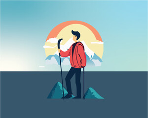 man hicking the mountains .Detailed illustration