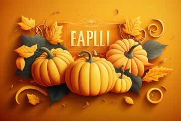 Fall banner with pumpkins on yellow. Seasonal & autumnal. Generative AI