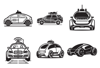 Set of Self driving car vector illustration. Self driving car Icon and Sign.