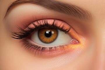 Obraz premium Eye with peach makeup and pink eyeshadow