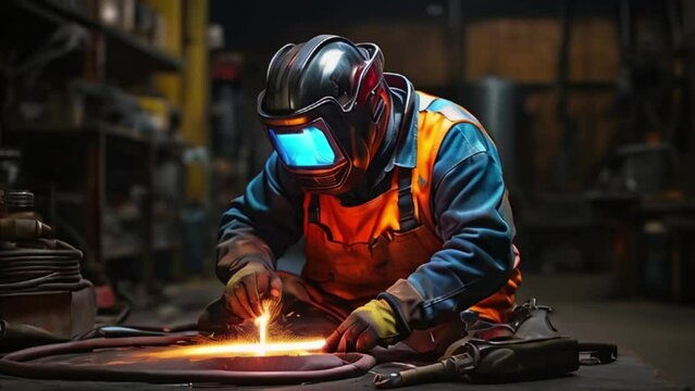 welder working in the workshop, visual narrative of a welder's expertise by employing long exposure created with generative ai