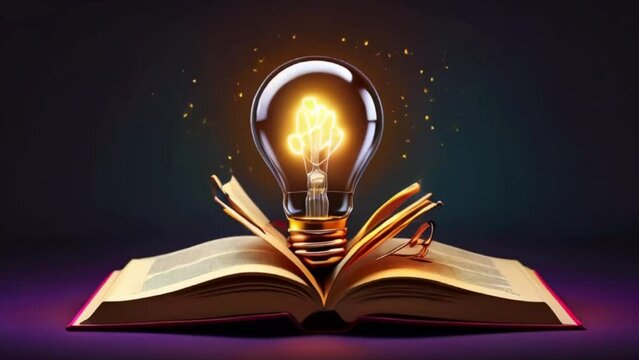 magic book and light bulb, Opened book with light bulb. Concept of knowledge and wisdom created with generative ai