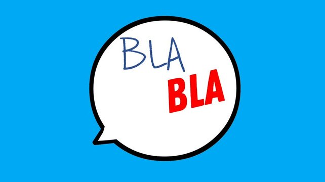 Speech bubble with a text Bla-bla-bla on a blue background. Comic cloud. 4K stop motion animation