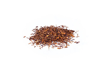 close-up of dry pile of rooibos tea photography, isolated on white background
