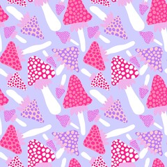 Cartoon autumn harvest seamless Halloween mushrooms with skulls pattern for wrapping paper and fabrics