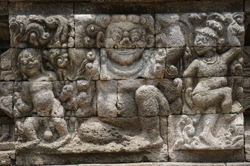 Relief on the wall of Tegowangi temple in Kediri, East Java. This temple is the place for the Bhre Matahun Pendharmaan