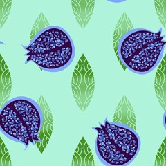 Abstract fruit and leaves seamless pomegranate pattern for wrapping paper and fabrics and linens