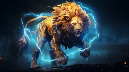 Super lion super strong with lightning - obrazy, fototapety, plakaty