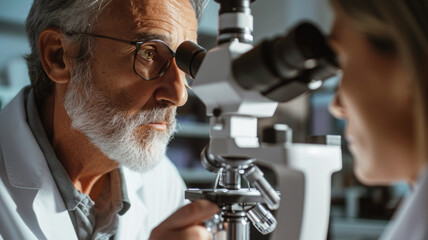 Eye doctor conducts a thorough eye examination, determining visual acuity with a specialized device...