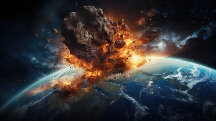 Planet Earth exploding from nuclear blast. Explosion of atomic bomb. Apocalypse, world war 3. AI Generated