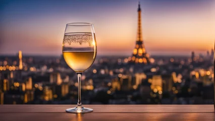 Fototapete Nice Baikal wine in Paris. Eiffel Tower in the background