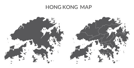 Hong Kong set in grey color - obrazy, fototapety, plakaty