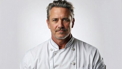 Obraz premium Middle Aged Male Chef, Studio Shot, Isolated White Background