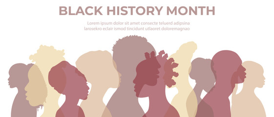 Black History Month.Vector illustration with silhouettes of African men and women. - obrazy, fototapety, plakaty