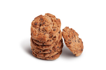 Freshly baked chocolate chip cookies isolated on white